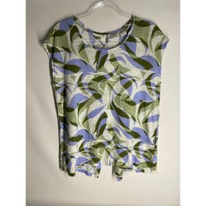 Nicole Miller 100% Linen Abstract Leaf Print Button Fly Away Back T-shirt Large
